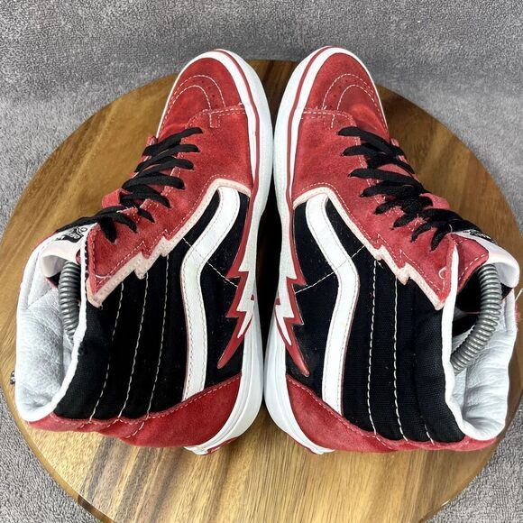 Vans Sk8-Hi Bolt Black Red Suede Canvas Skate Shoes Hi Top Sneaker Men's Size 8 - Picture 5 of 8